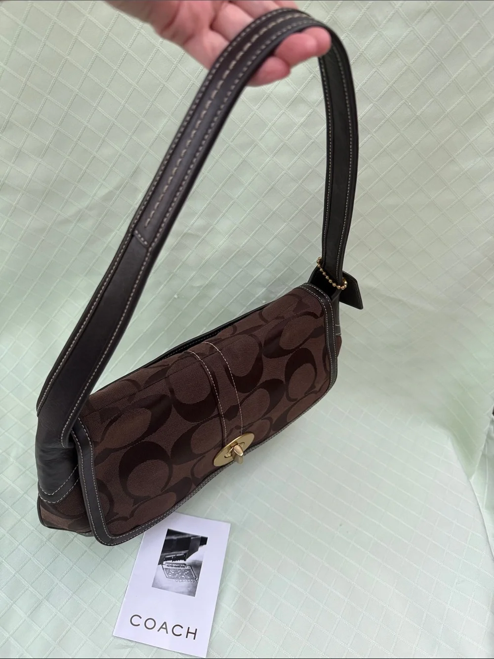 Vintage Y2K SoHo Coach Dark Brown Canvas Turnlock Shoulder Bag with Dust Bag